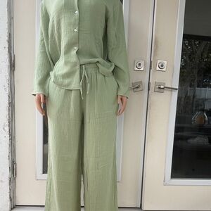 Fashion Nova Light Green Wide Leg Pants & Top Set